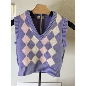 Hypels Boutique Sweater Vest Girls Purple Argyle Size 3-4T